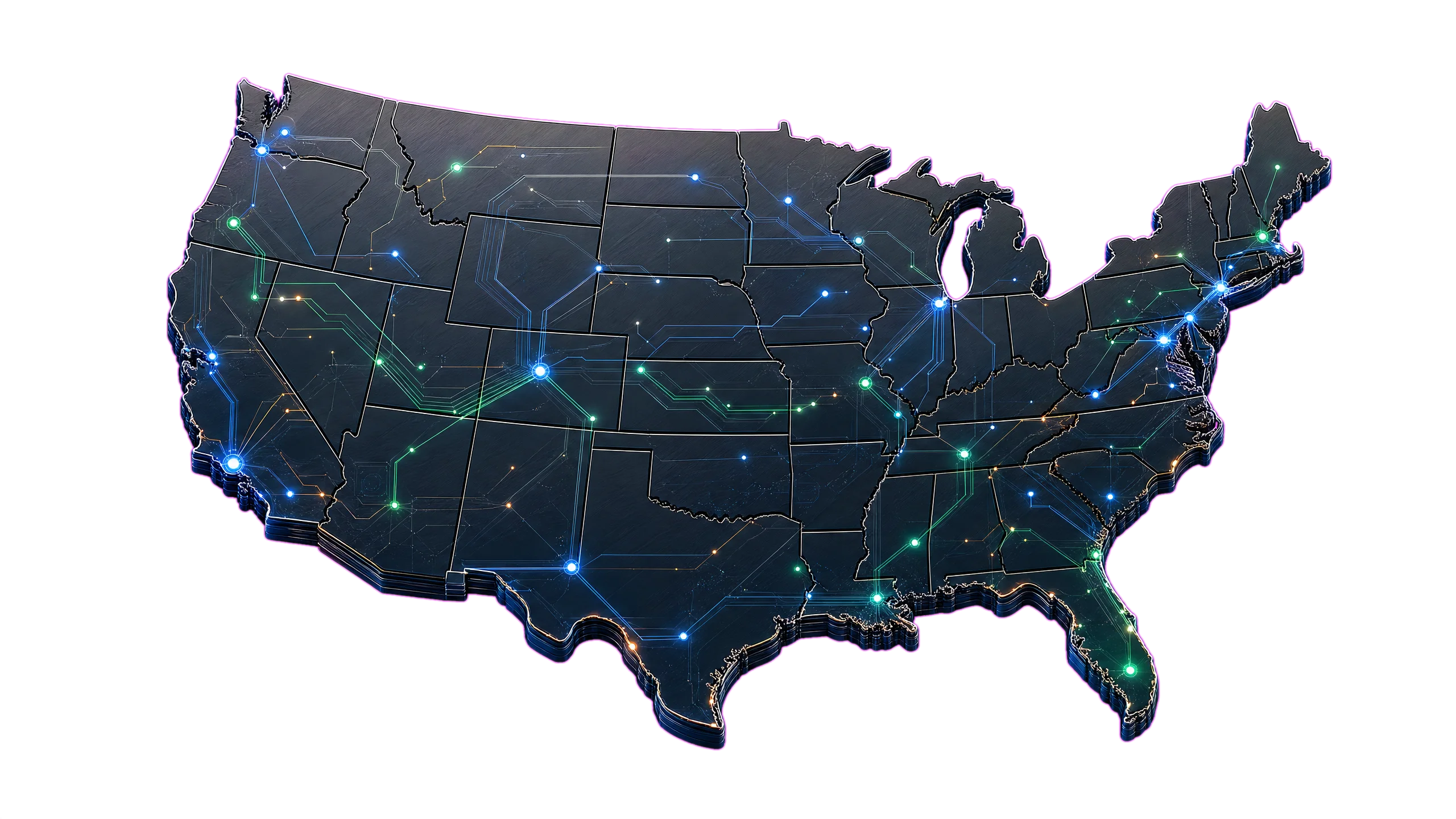 Map of the United States displaying Dallas Web Pro nationwide service coverage