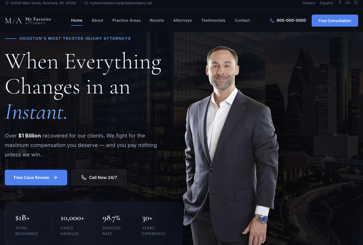 Portfolio project of attorney website for Dallas Web Pro in DFW Texas