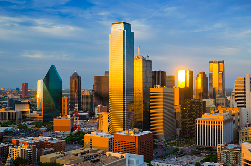 Dallas Texas skyline at golden hour
